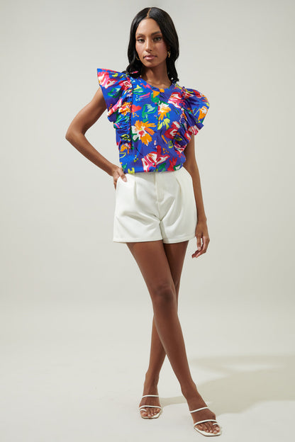 Esby Floral Strokes Vance Button Front Blouse