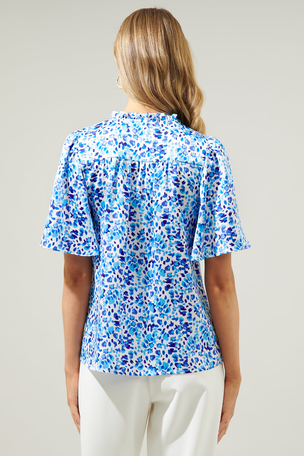 Dew Drop Ruffle Split Neck Dupont Top