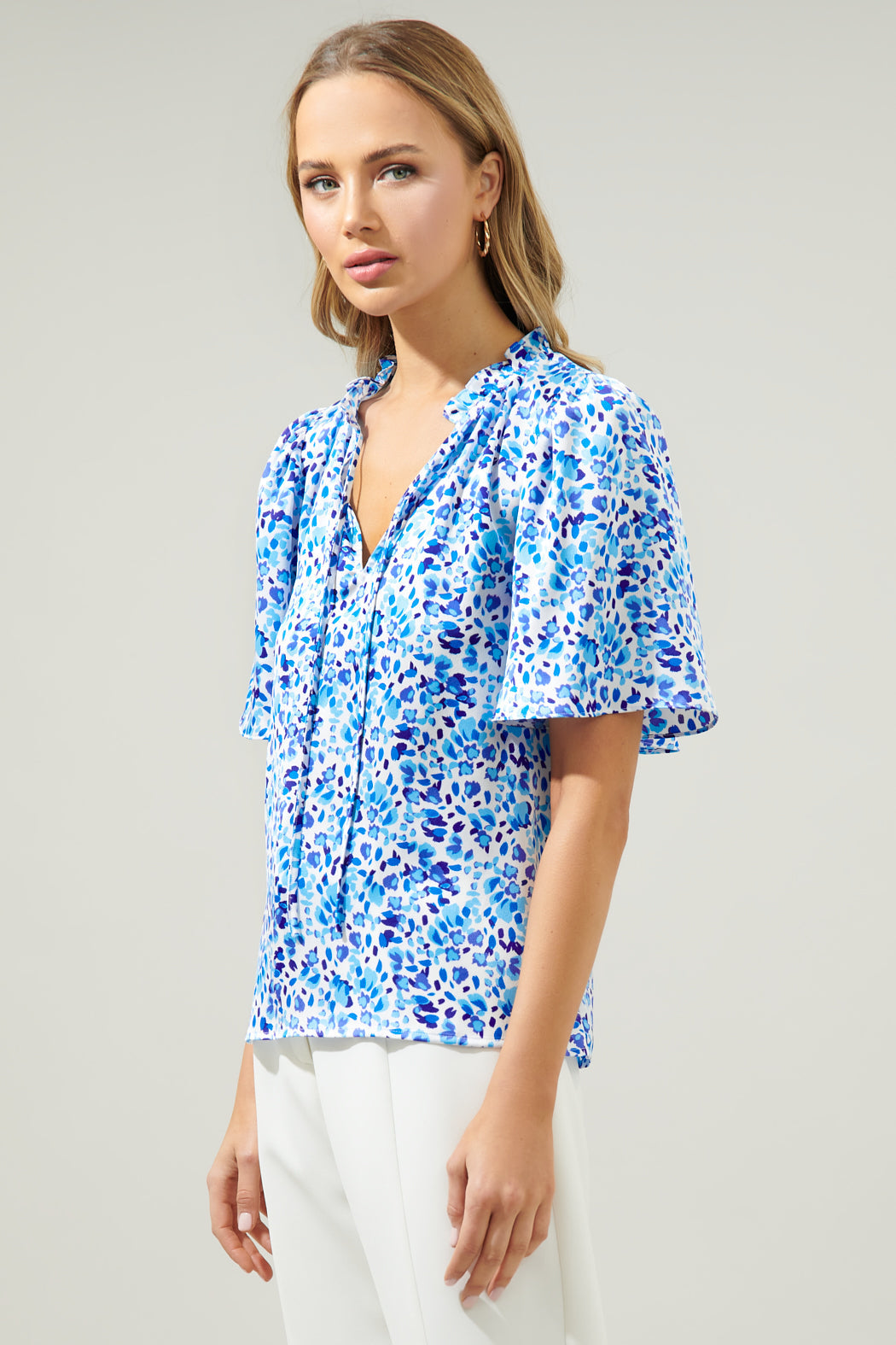 Dew Drop Ruffle Split Neck Dupont Top
