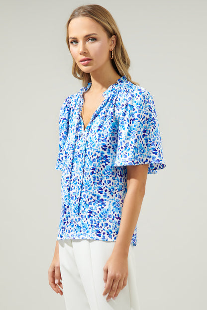 Dew Drop Ruffle Split Neck Dupont Top