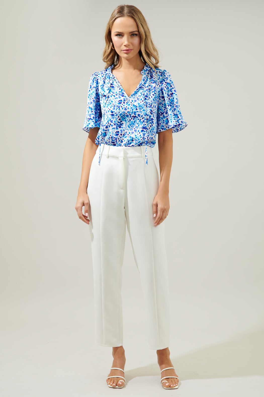 Dew Drop Ruffle Split Neck Dupont Top