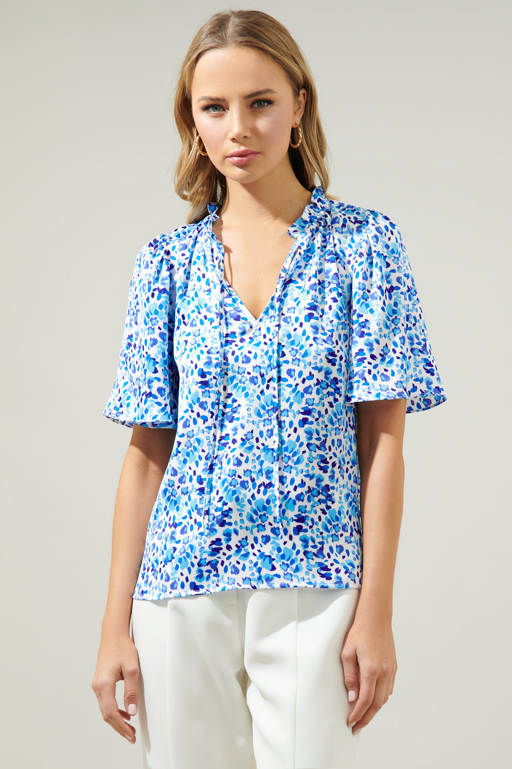 Dew Drop Ruffle Split Neck Dupont Top
