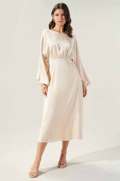 Chateau Satin Dolman Sleeve Midi Dress
