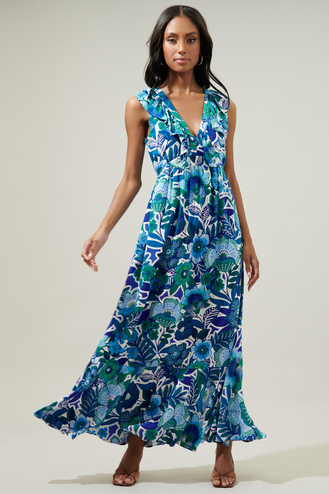 Andretta Floral Bayla Deep V Maxi Dress