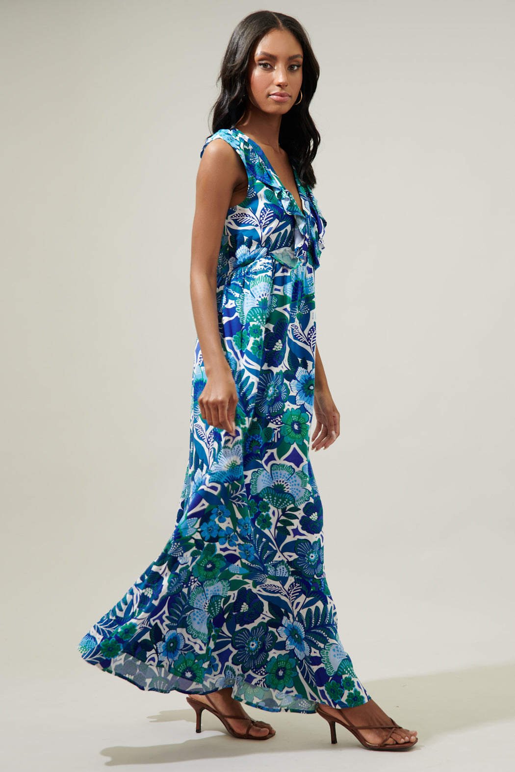 Andretta Floral Bayla Deep V Maxi Dress