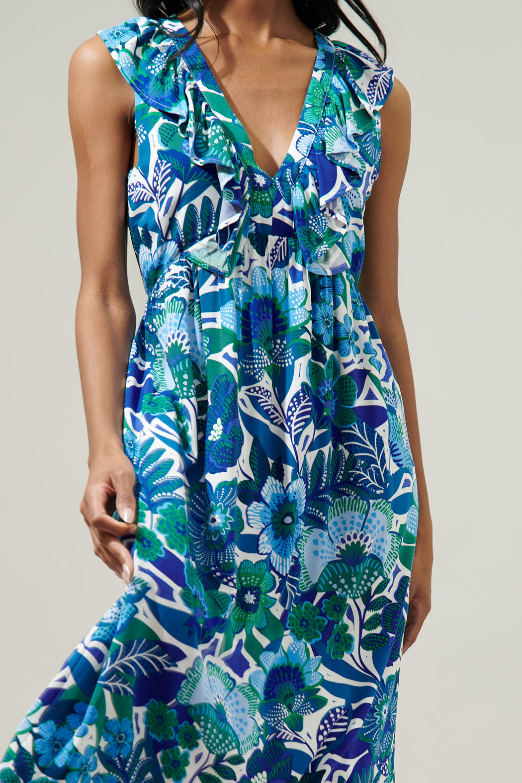 Andretta Floral Bayla Deep V Maxi Dress