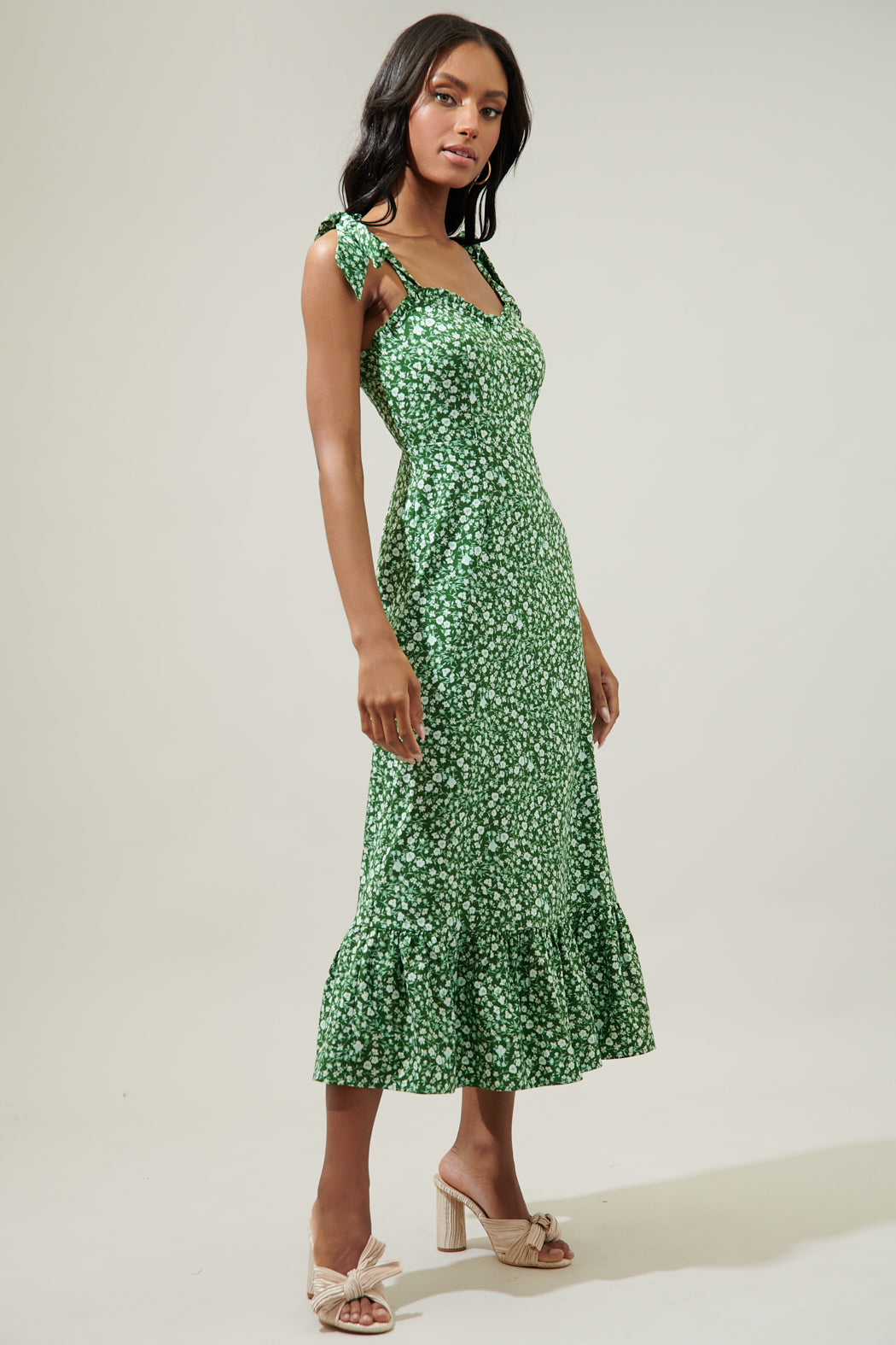 Adieu Floral Baker Tie Strap Midi Dress