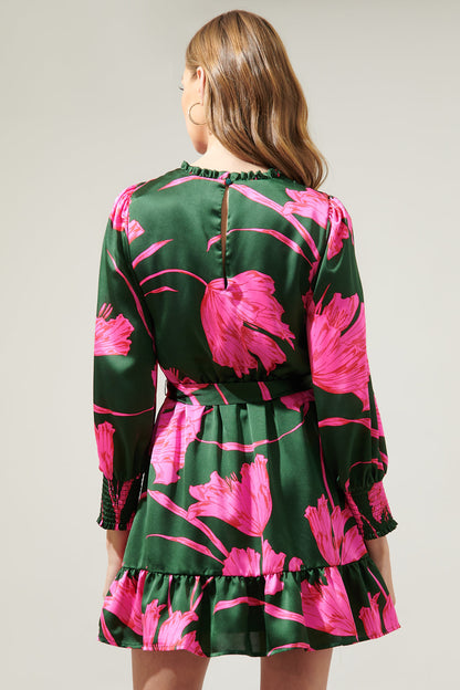 Eartha Floral Sevilla Satin Ruffle Dress