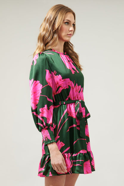 Eartha Floral Sevilla Satin Ruffle Dress