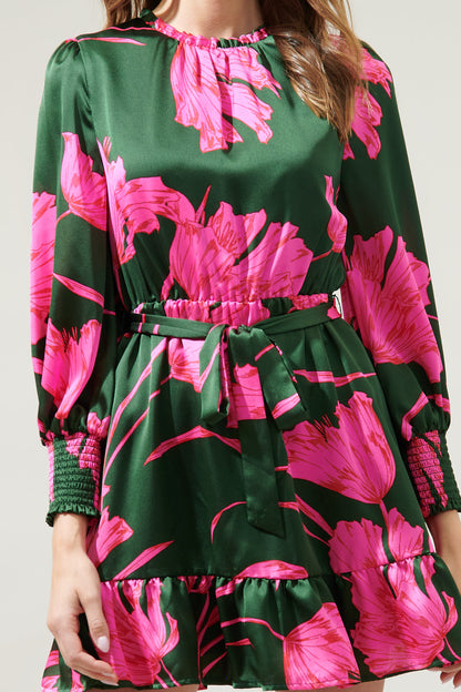 Eartha Floral Sevilla Satin Ruffle Dress