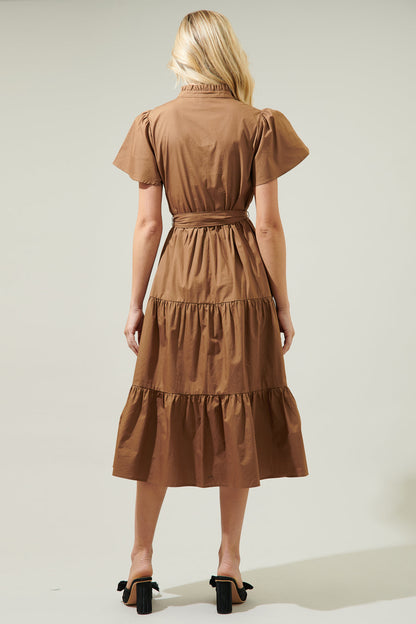 Bellucci Poplin Button Front Tiered Midi Dress