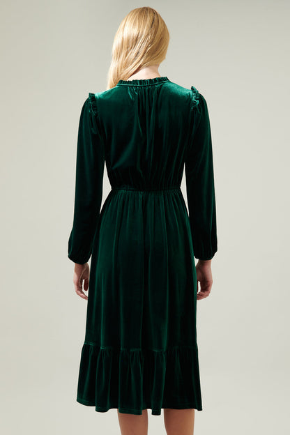 Charleston Ruffle Velvet Midi Dress