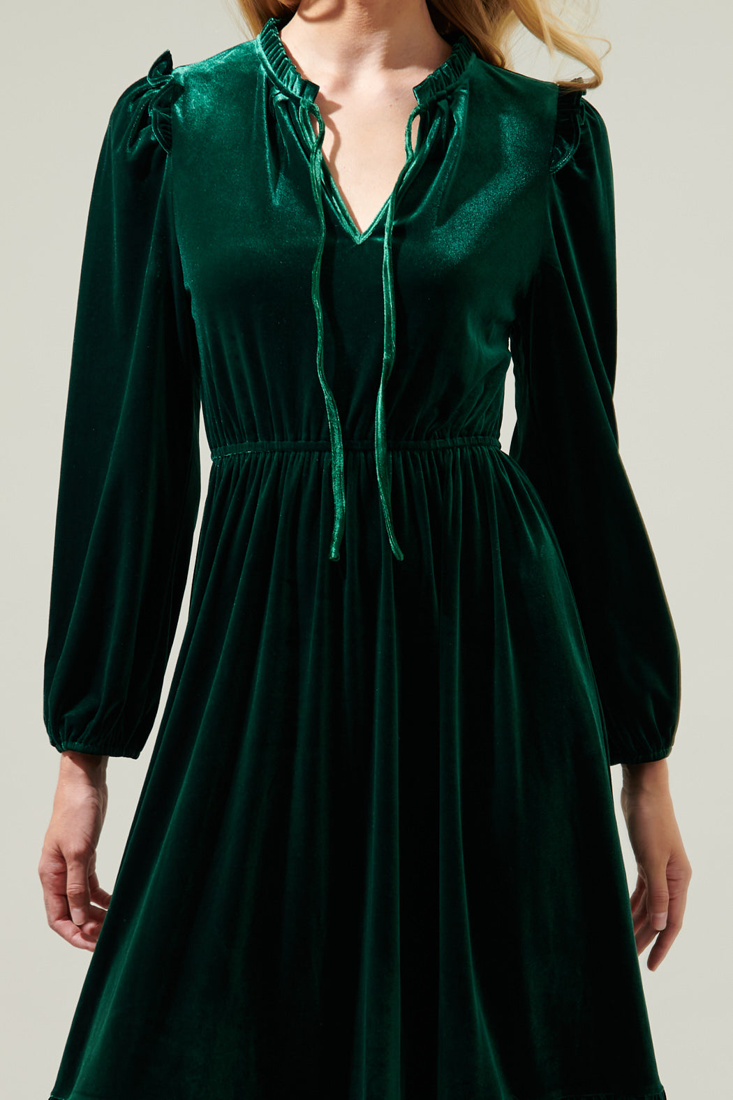 Charleston Ruffle Velvet Midi Dress