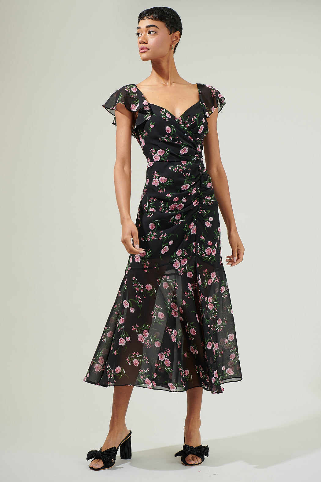 Albany Floral Nadia Ruched Midi Dress