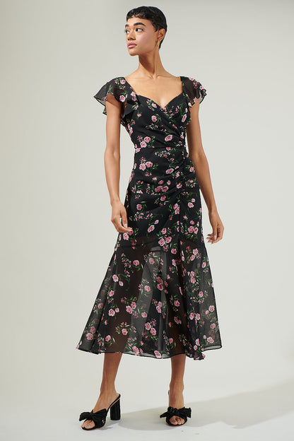 Albany Floral Nadia Ruched Midi Dress