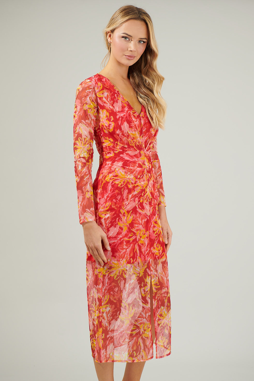 Elmira Floral Mesh Midi Dress