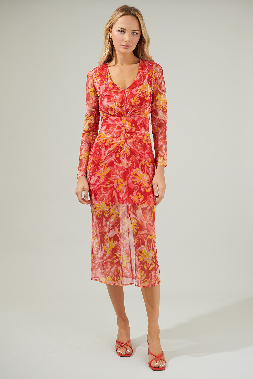 Elmira Floral Mesh Midi Dress