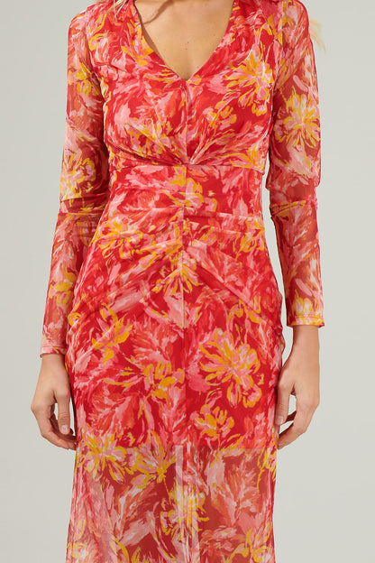 Elmira Floral Mesh Midi Dress