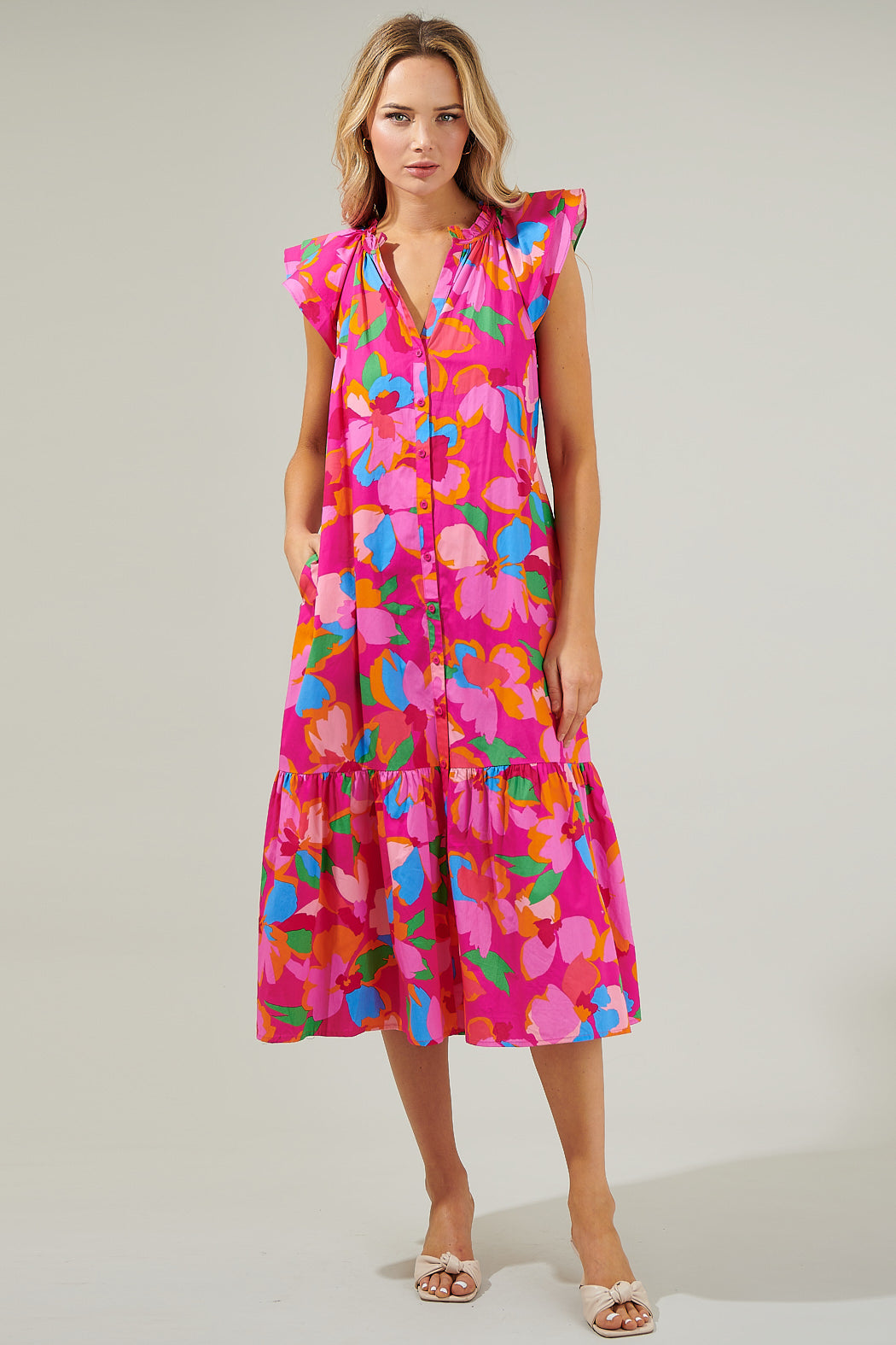 Daphne Floral Charlotte Button Midi Dress