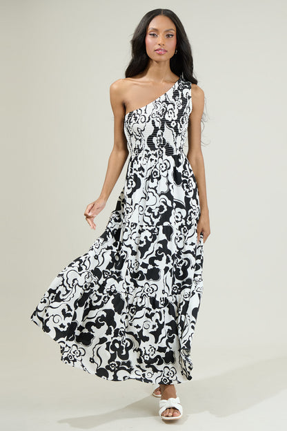 Del Mar Smocked One Shoulder Lys Maxi Dress