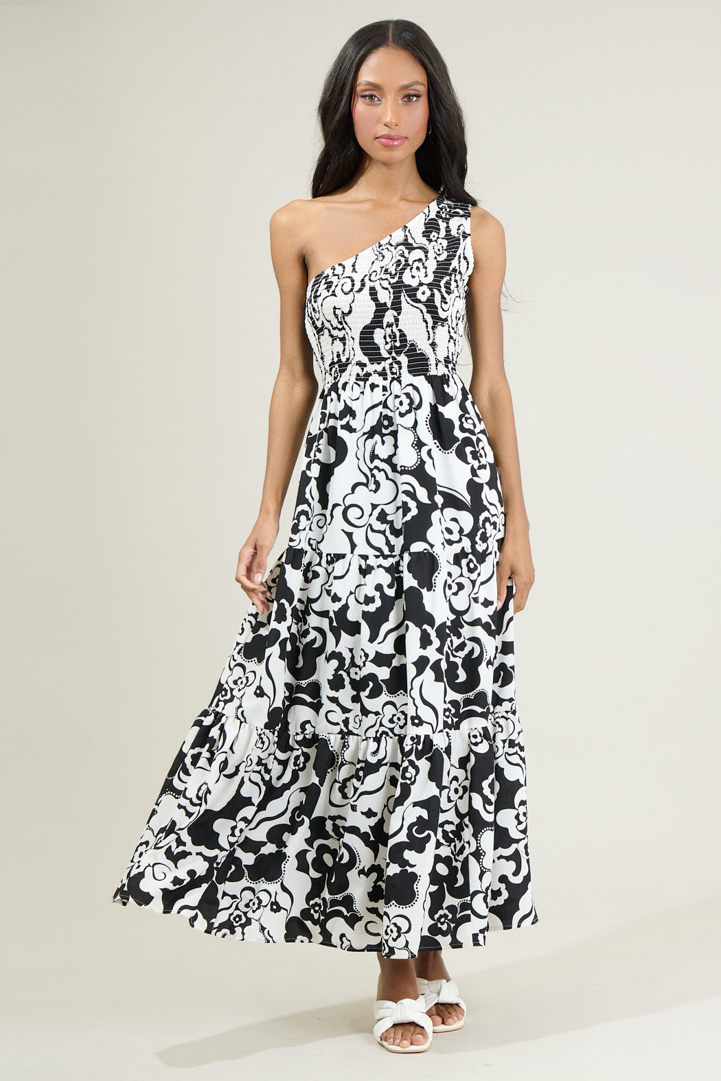 Del Mar Smocked One Shoulder Lys Maxi Dress