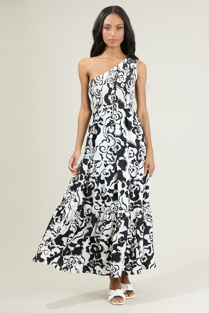 Del Mar Smocked One Shoulder Lys Maxi Dress