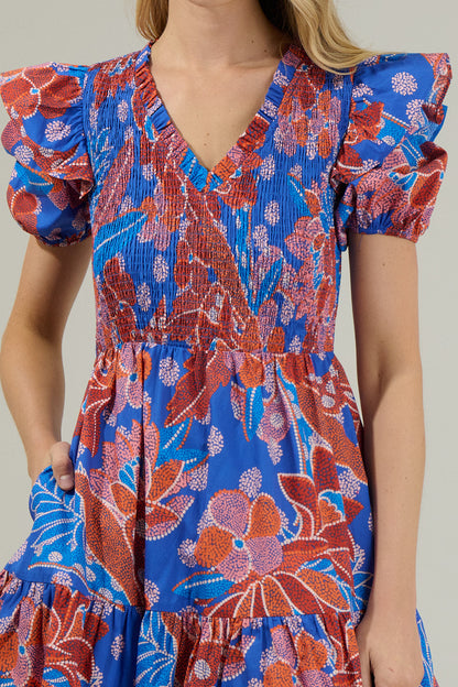 Amazonia Blue Leones Smocked Mini Dress