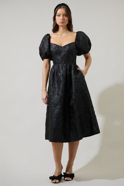 Danica Jacquard Alessi Puff Sleeve Midi Dress