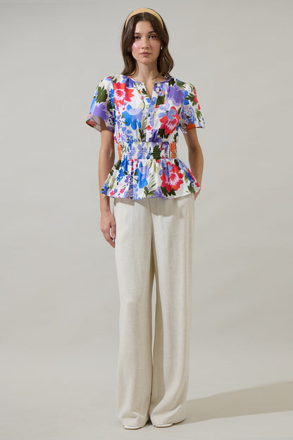 Amania Floral Sarina Smocked Peplum Top