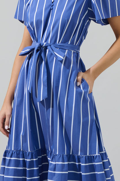 Beloit Striped Britt Poplin Tiered Midi Dress