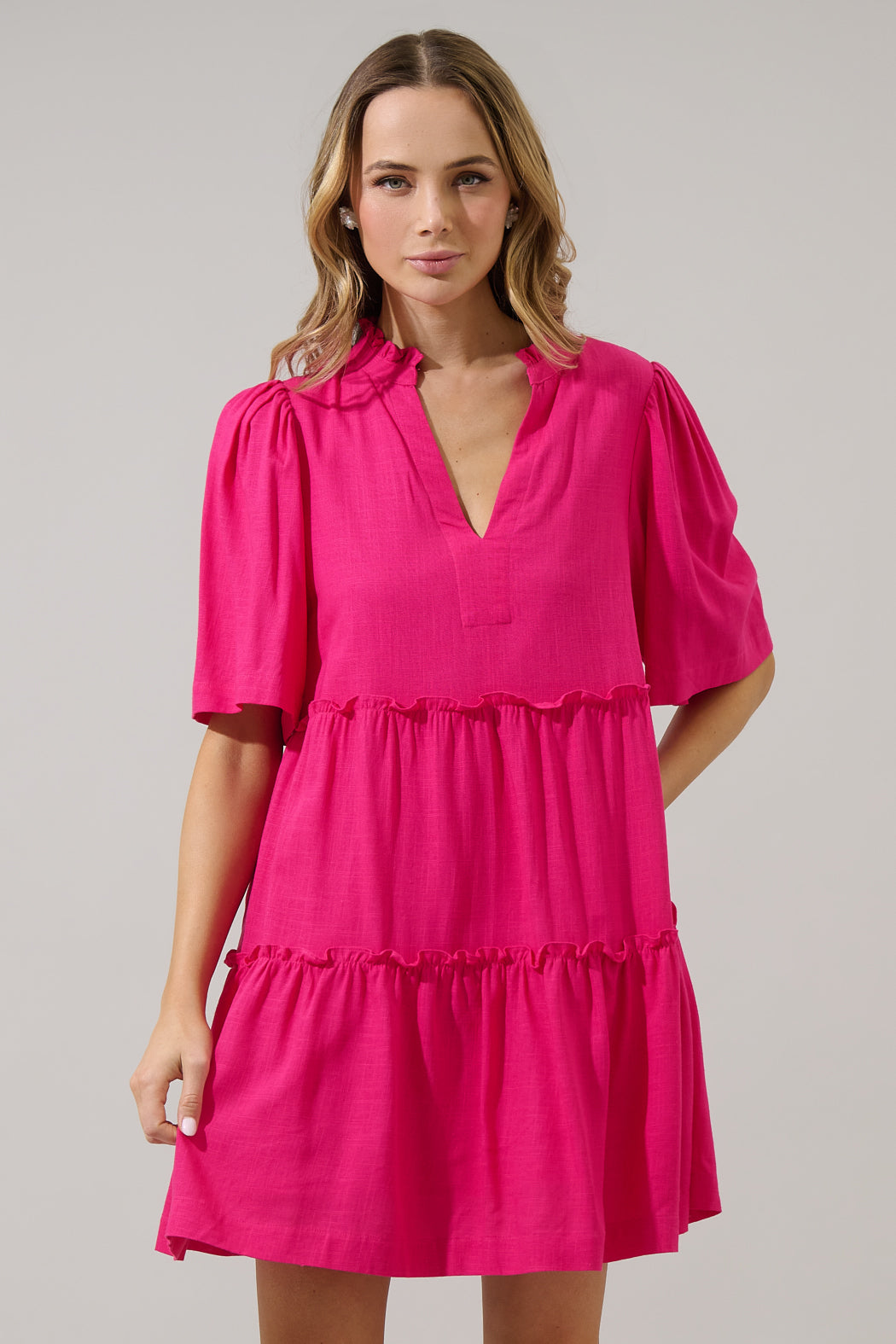 Dixie Split Neck Linen Shift Dress