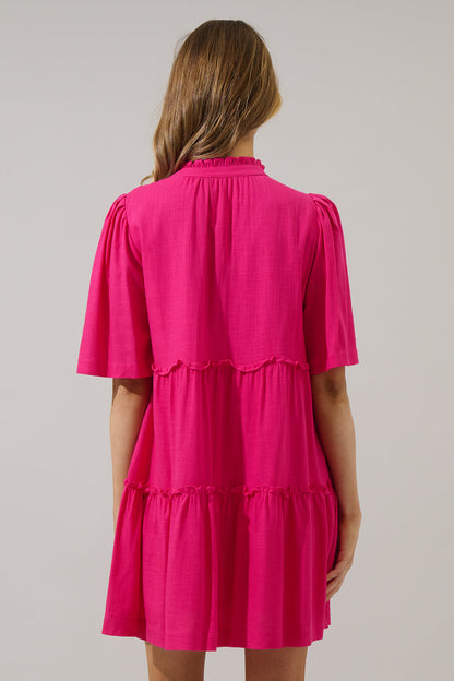 Dixie Split Neck Linen Shift Dress