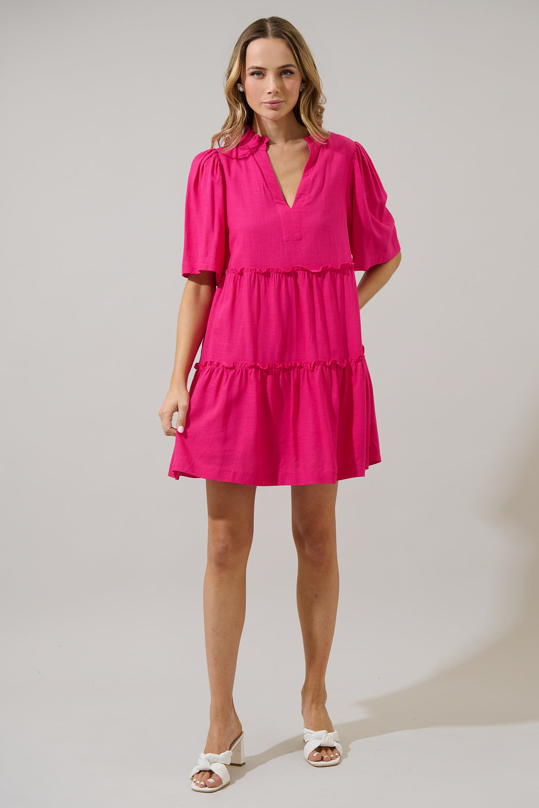Dixie Split Neck Linen Shift Dress