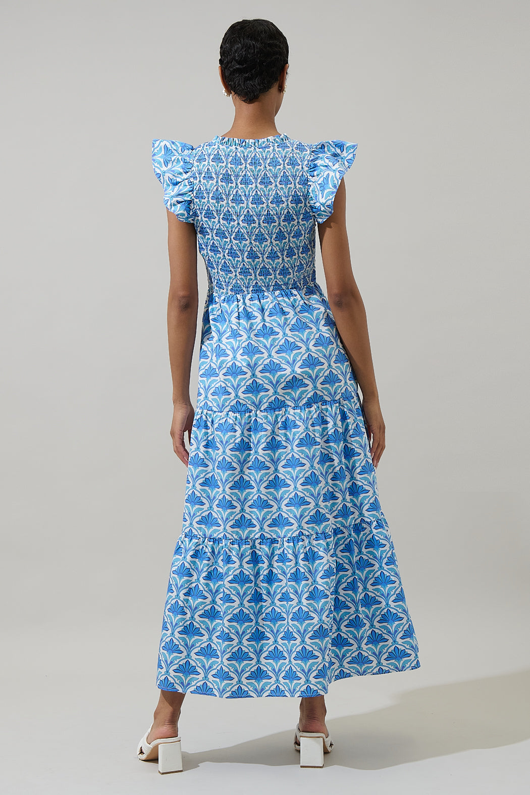 Elyse Geo Sunfire Tiered Midi Dress