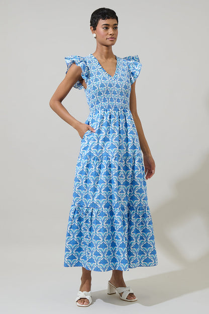 Elyse Geo Sunfire Tiered Midi Dress
