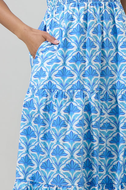 Elyse Geo Sunfire Tiered Midi Dress