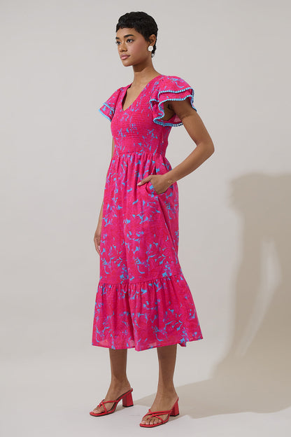 Delina Floral Patte Tiered Midi Dress