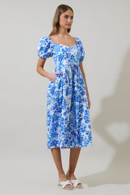 Carli Floral Alessi Puff Sleeve Midi Dress