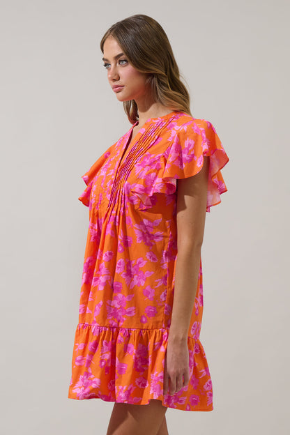 Cala Floral Lizzy Pleated Ruffle Mini Dress