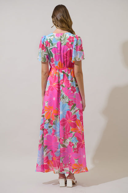 Calista Floral Linana Button Front Maxi Dress