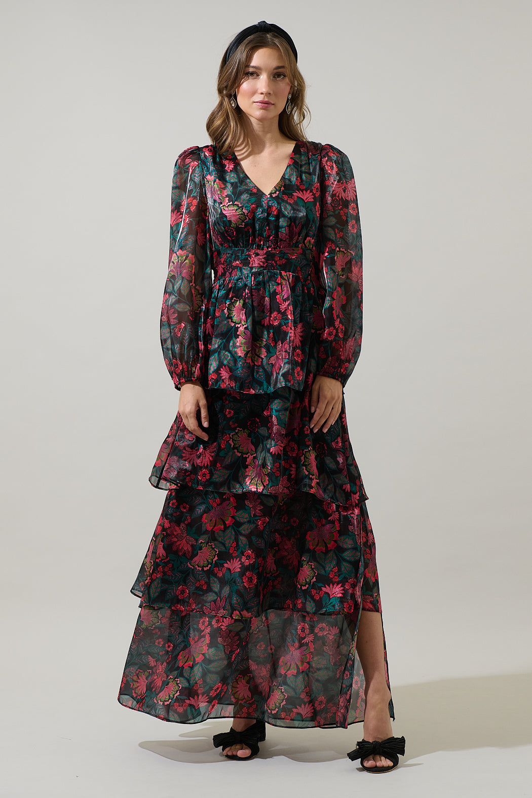 Briala Organza Sandy Pleated Maxi Dress