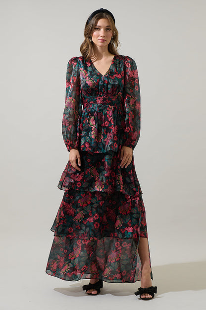 Briala Organza Sandy Pleated Maxi Dress