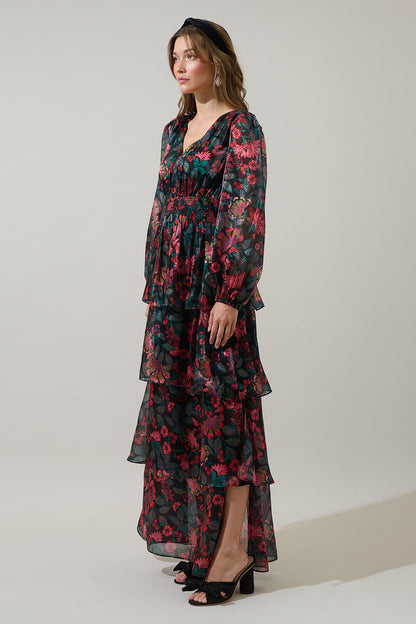 Briala Organza Sandy Pleated Maxi Dress