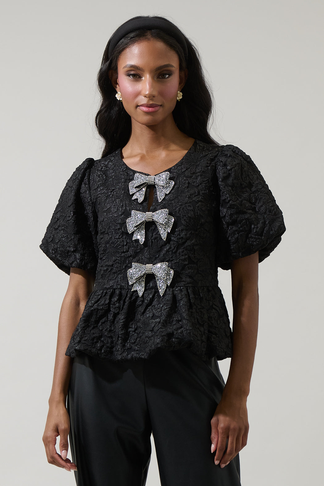 Arielle Jacquard Glow Bow Top