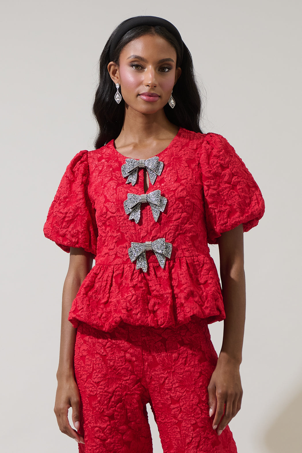 Arielle Jacquard Glow Bow Top