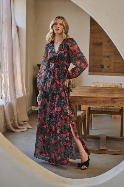 Briala Organza Sandy Pleated Maxi Dress