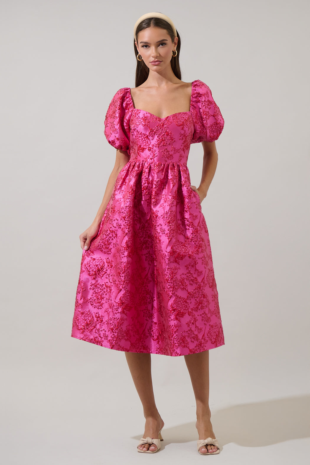Danica Jacquard Alessi Puff Sleeve Midi Dress