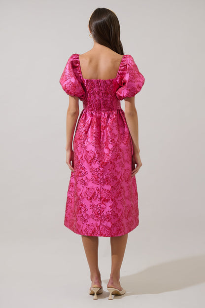 Danica Jacquard Alessi Puff Sleeve Midi Dress