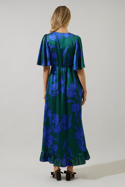 Busbee Floral Abelia Hi-Low Maxi Wrap Dress