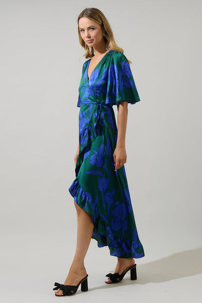 Busbee Floral Abelia Hi-Low Maxi Wrap Dress